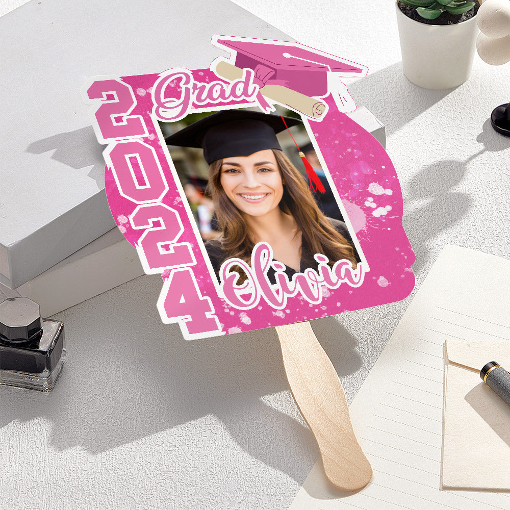 Personalized Multicolor 2024 Grad Graduation Photo Fan with Name Photo Props Graduation Gift for Graduate