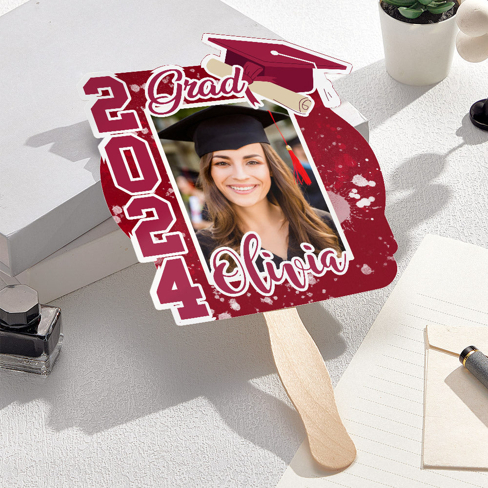 Personalized Multicolor 2024 Grad Graduation Photo Fan with Name Photo Props Graduation Gift for Graduate