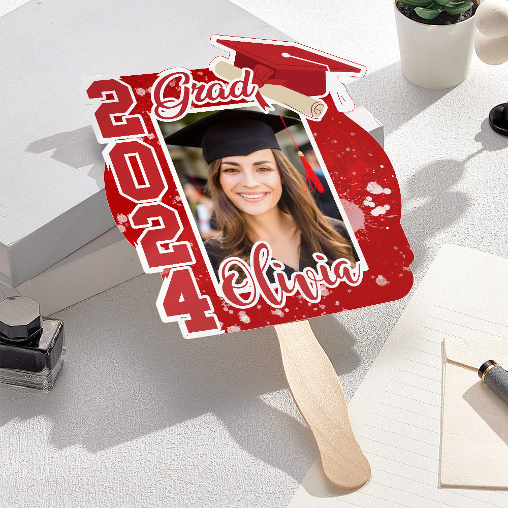 Personalized Multicolor 2024 Grad Graduation Photo Fan with Name Photo Props Graduation Gift for Graduate