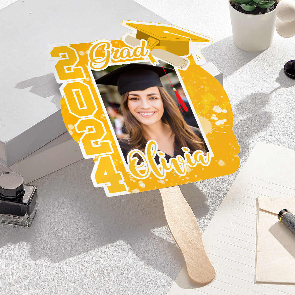 Personalized Multicolor 2024 Grad Graduation Photo Fan with Name Photo Props Graduation Gift for Graduate