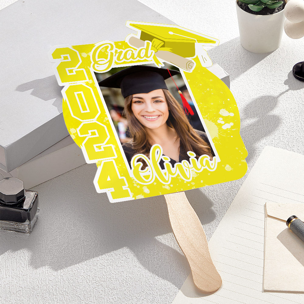 Personalized Multicolor 2024 Grad Graduation Photo Fan with Name Photo Props Graduation Gift for Graduate