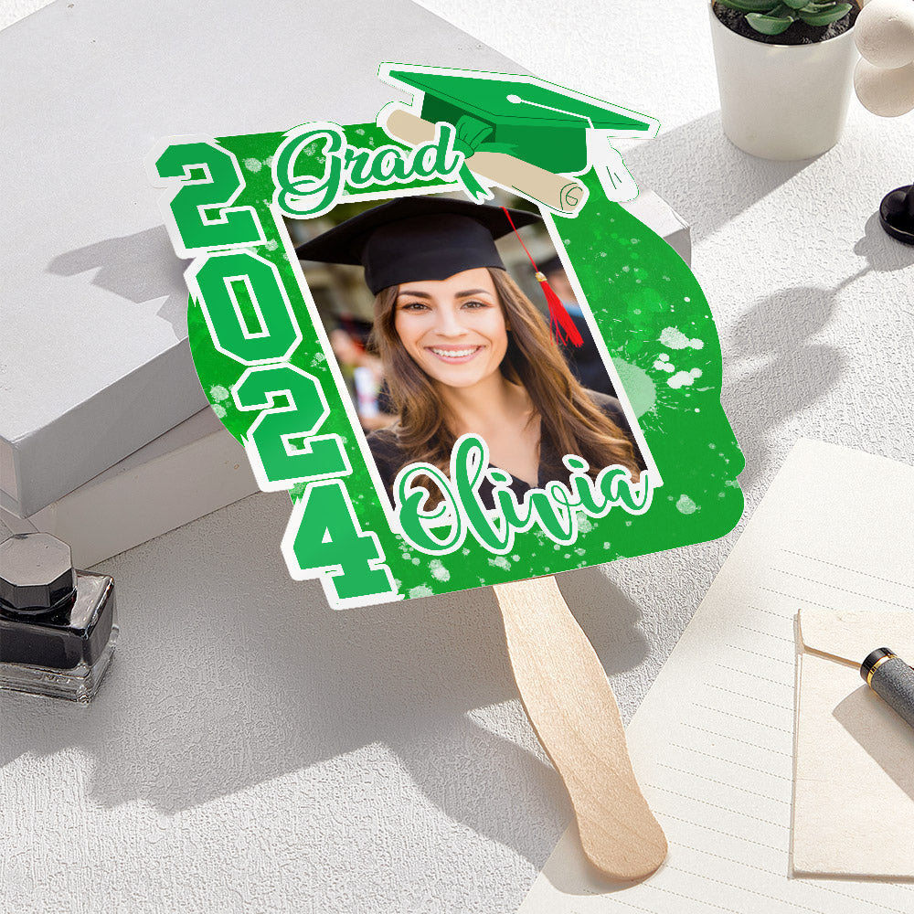 Personalized Multicolor 2024 Grad Graduation Photo Fan with Name Photo Props Graduation Gift for Graduate