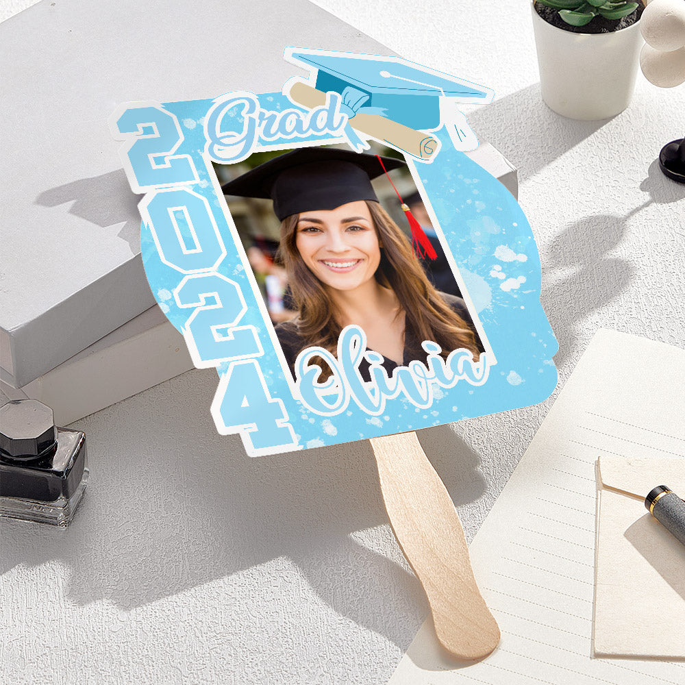 Personalized Multicolor 2024 Grad Graduation Photo Fan with Name Photo Props Graduation Gift for Graduate