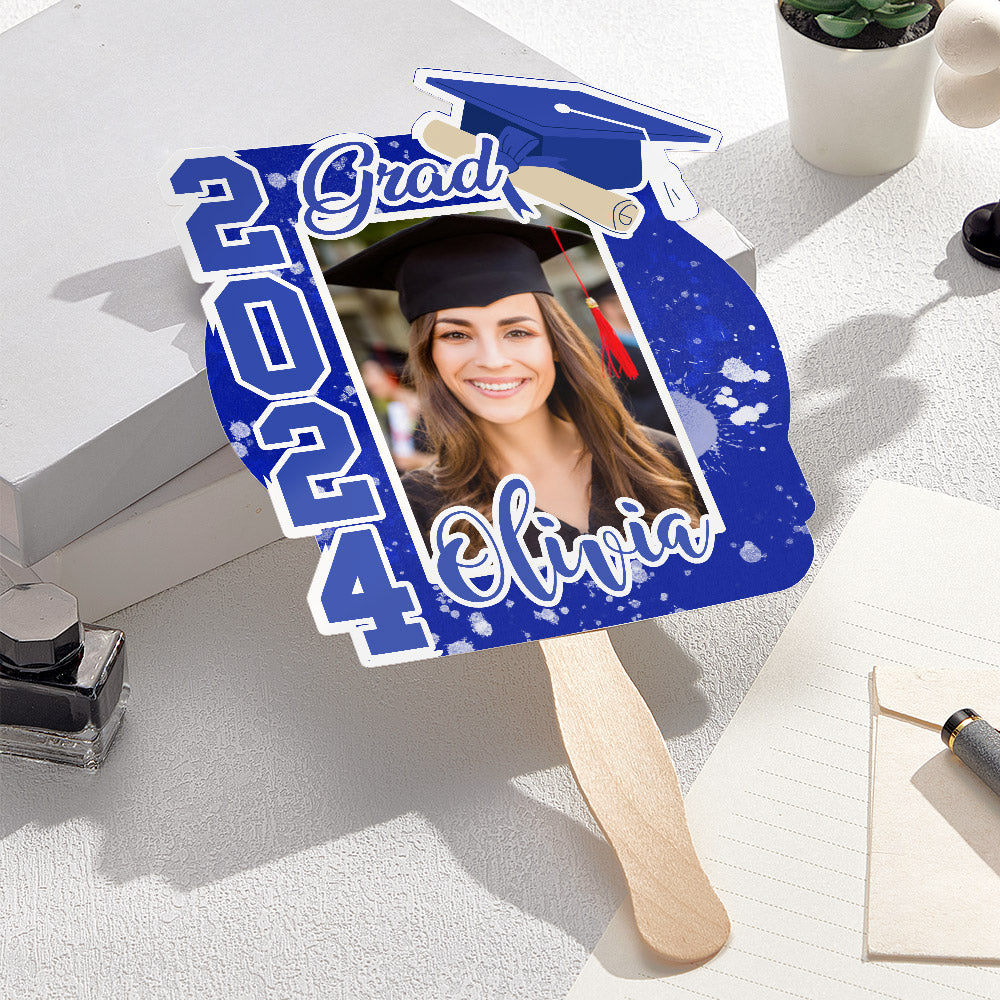 Personalized Multicolor 2024 Grad Graduation Photo Fan with Name Photo Props Graduation Gift for Graduate