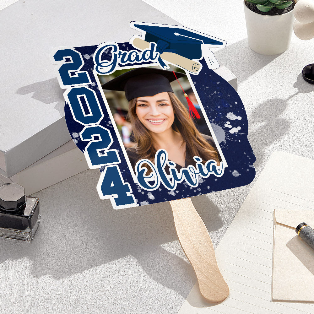 Personalized Multicolor 2024 Grad Graduation Photo Fan with Name Photo Props Graduation Gift for Graduate