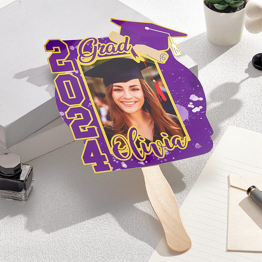 Personalized Multicolor 2024 Grad Graduation Photo Fan with Name Photo Props Graduation Gift for Graduate