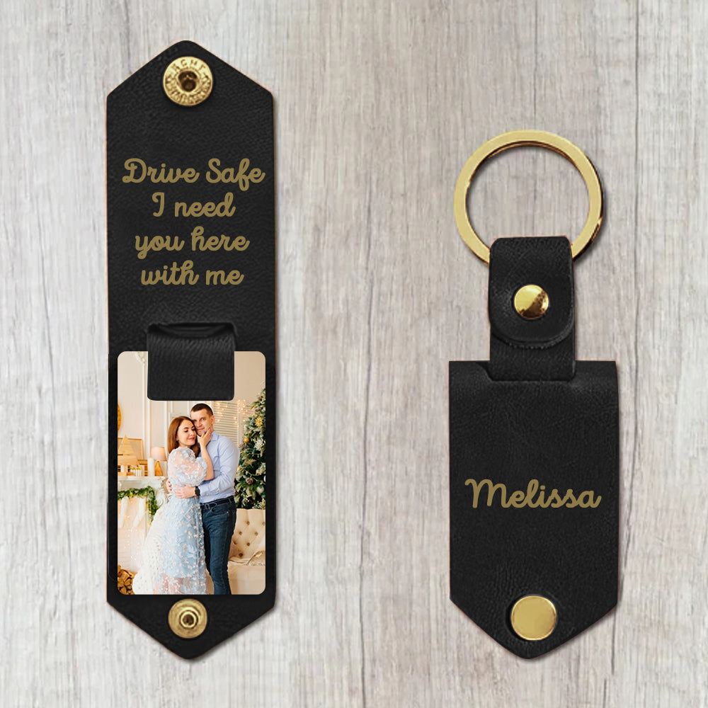 Personalized Engraved PU Leather Keychain Custom Metal Key Chain with Photo