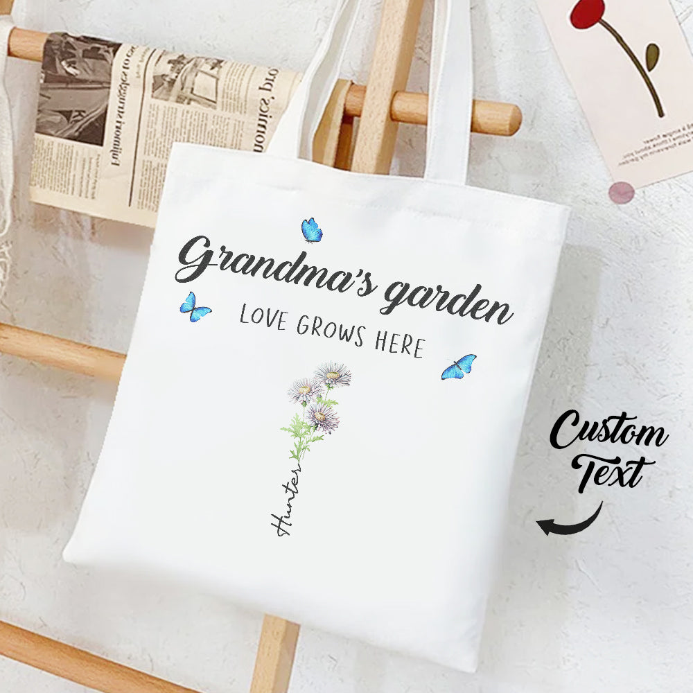 Personalized Birth Month Flowers Grandma's Garden Tote Bag Mom's Garden Tote Bag With Kids Names Gift For Grandma