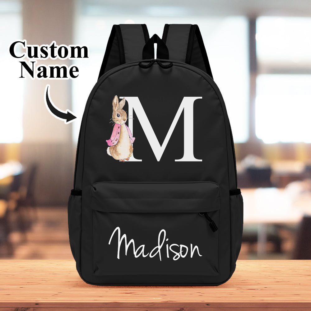 Personalized Name Initial Backpack with Rabbit Design Girls Boys Kids School Bag Back to School Gifts