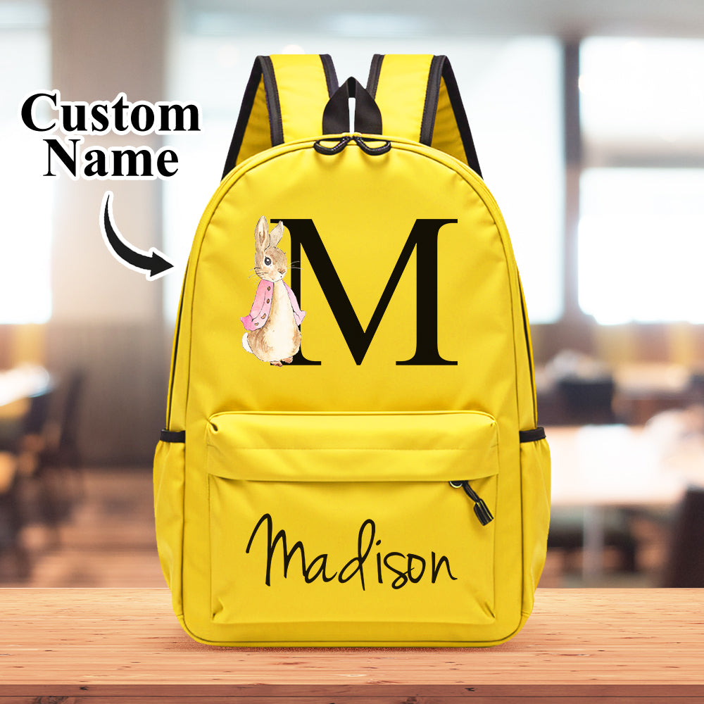 Personalized Name Initial Backpack with Rabbit Design Girls Boys Kids School Bag Back to School Gifts