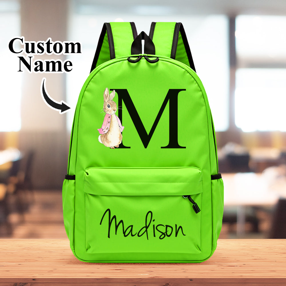 Personalized Name Initial Backpack with Rabbit Design Girls Boys Kids School Bag Back to School Gifts