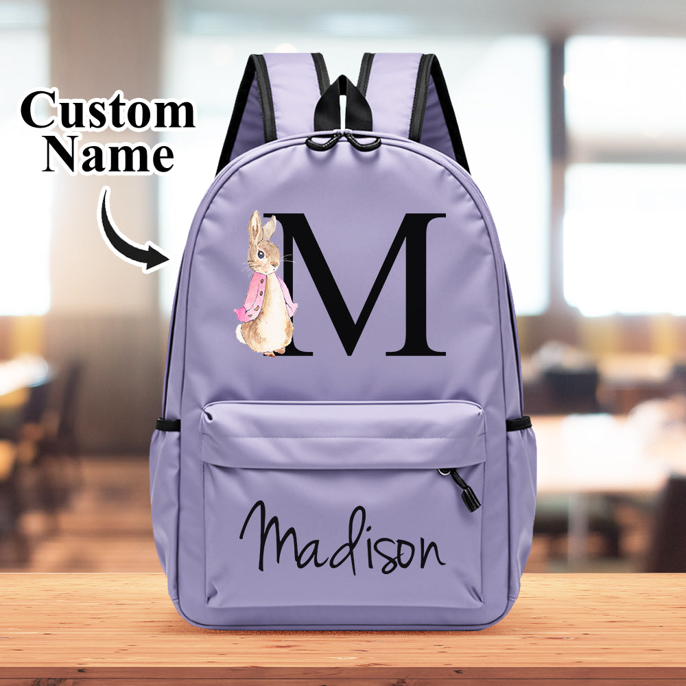 Personalized Name Initial Backpack with Rabbit Design Girls Boys Kids School Bag Back to School Gifts