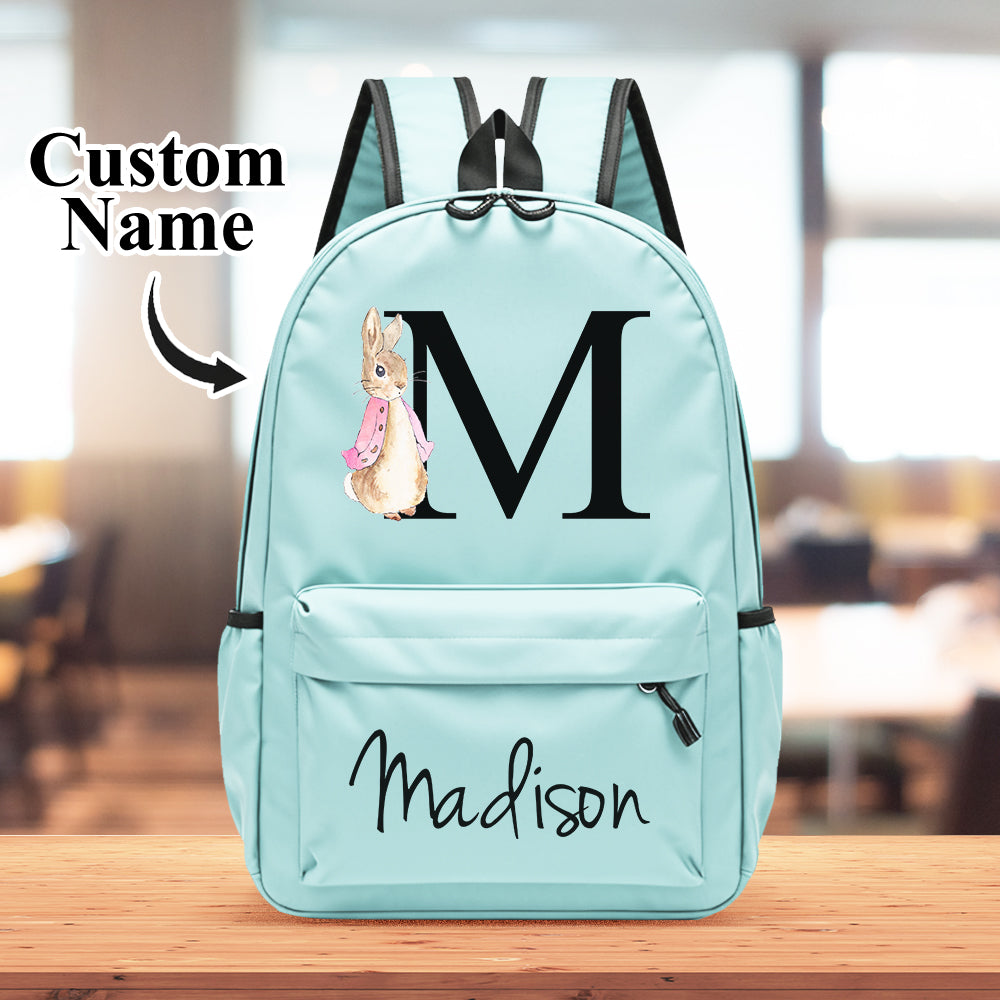 Personalized Name Initial Backpack with Rabbit Design Girls Boys Kids School Bag Back to School Gifts