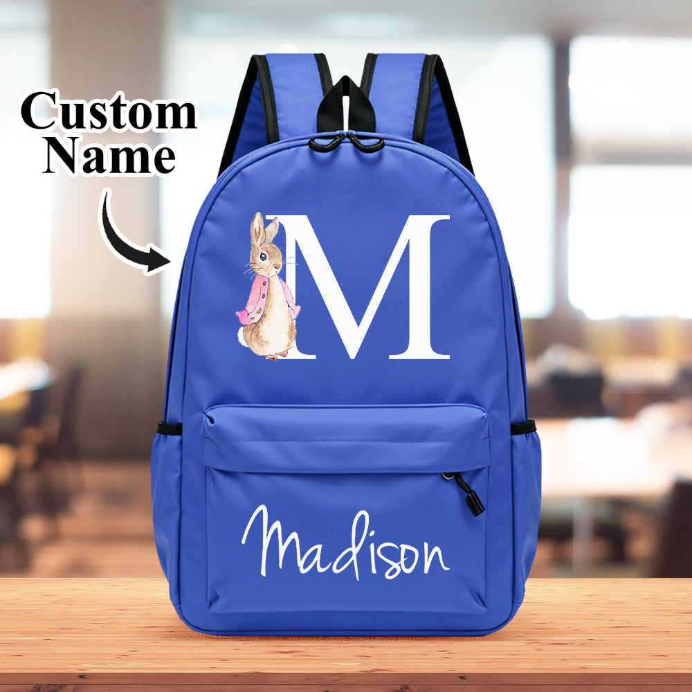 Personalized Name Initial Backpack with Rabbit Design Girls Boys Kids School Bag Back to School Gifts