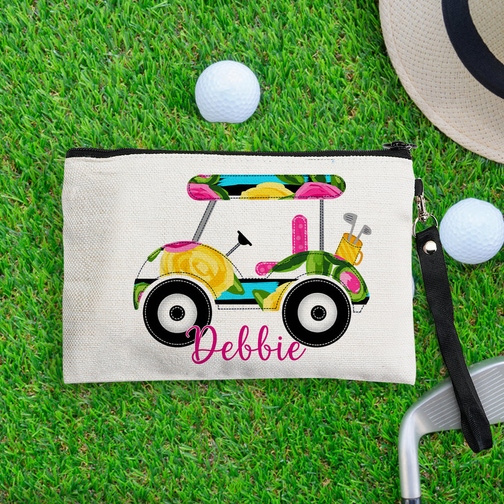 Custom Name Golf Cart Canvas Makeup Bag - Personalized and Stylish Storage