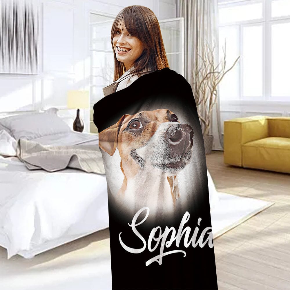 Custom Pet Blanket Personalized Name Dog Pet Human Portrait Blanket