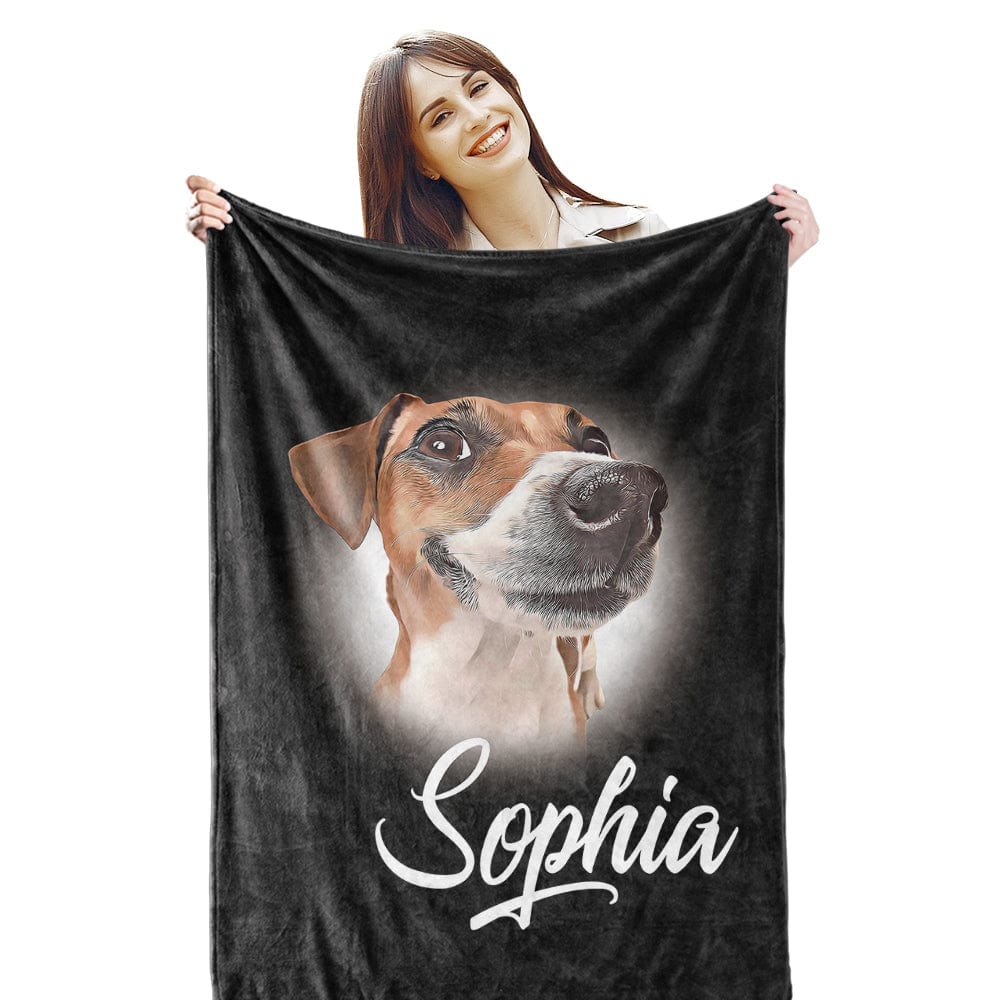 Custom Pet Blanket Personalized Name Dog Pet Human Portrait Blanket