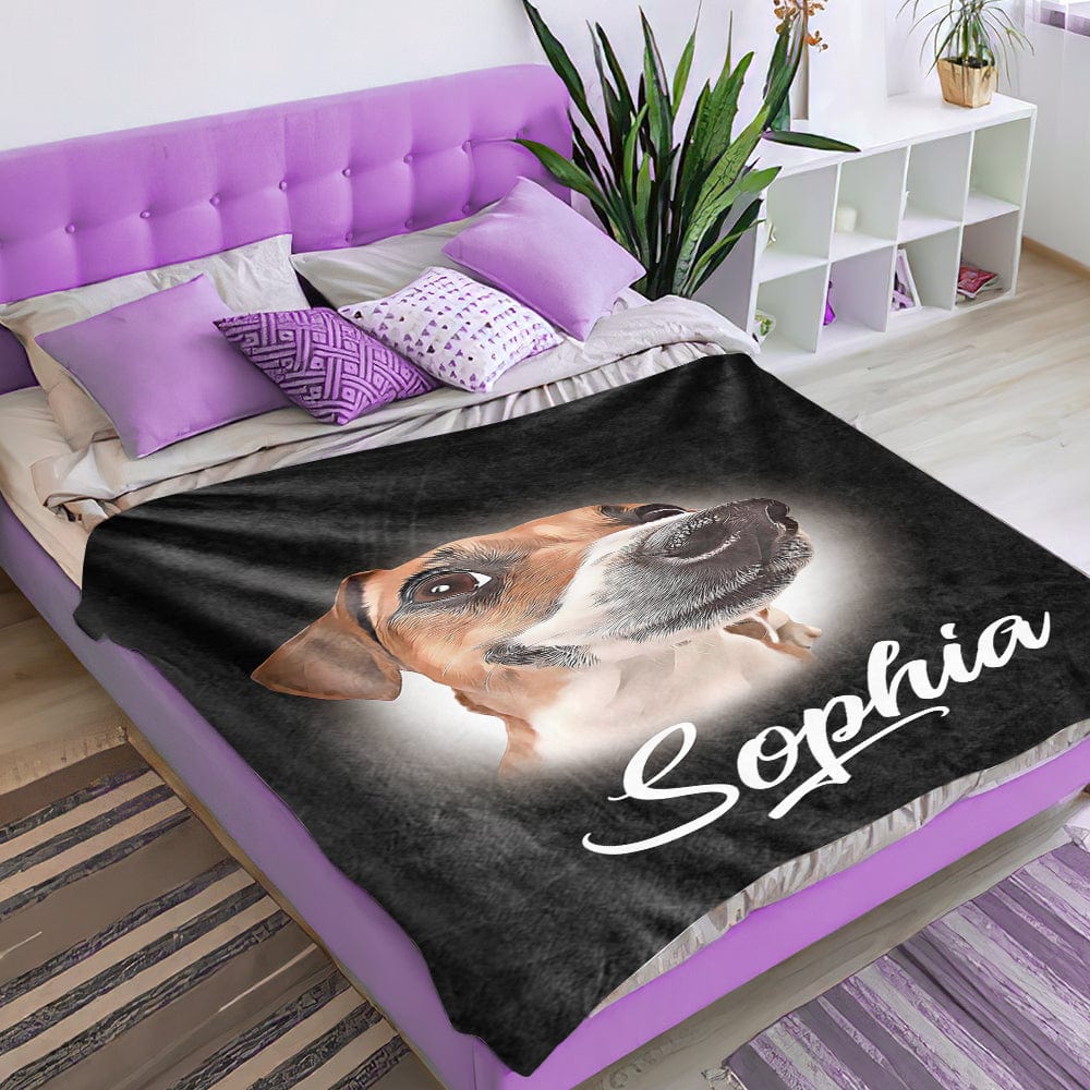 Custom Pet Blanket Personalized Name Dog Pet Human Portrait Blanket