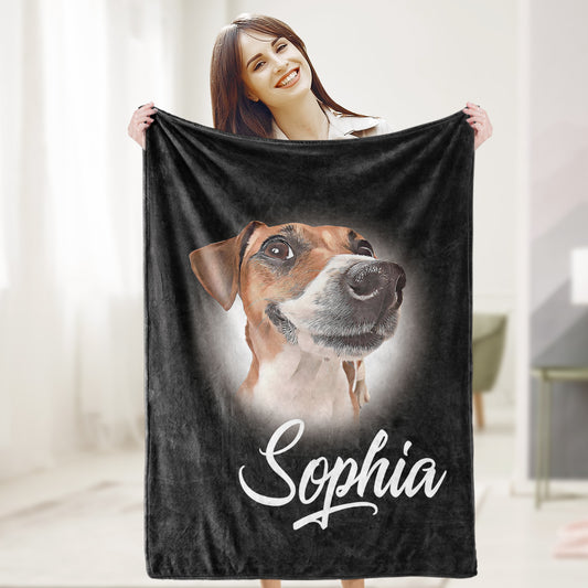 Custom Pet Blanket Personalized Name Dog Pet Human Portrait Blanket