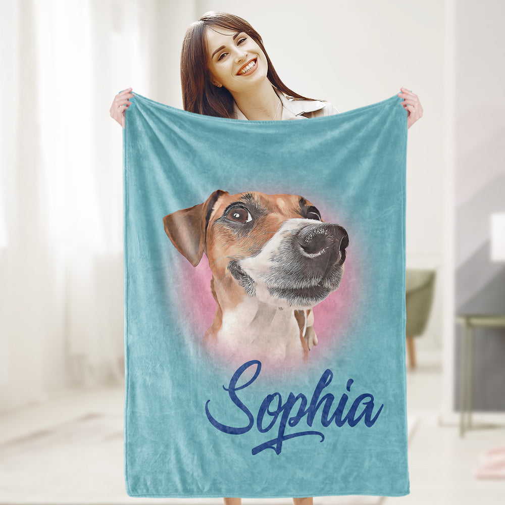 Custom Pet Blanket Personalized Name Dog Pet Human Portrait Blanket