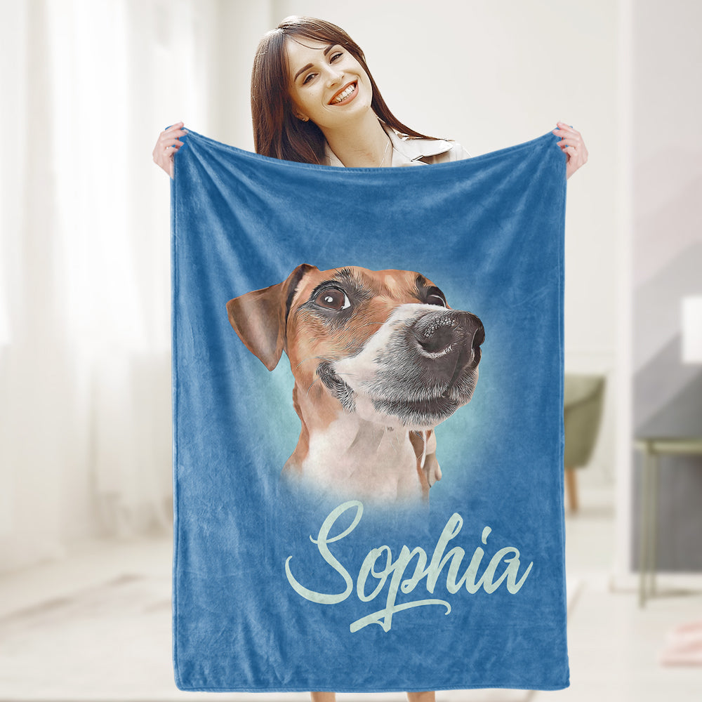 Custom Pet Blanket Personalized Name Dog Pet Human Portrait Blanket