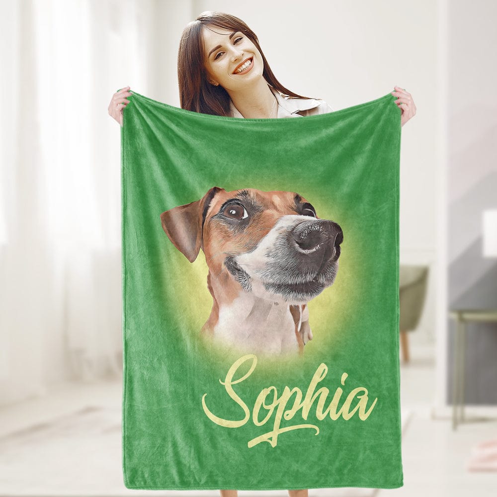 Custom Pet Blanket Personalized Name Dog Pet Human Portrait Blanket