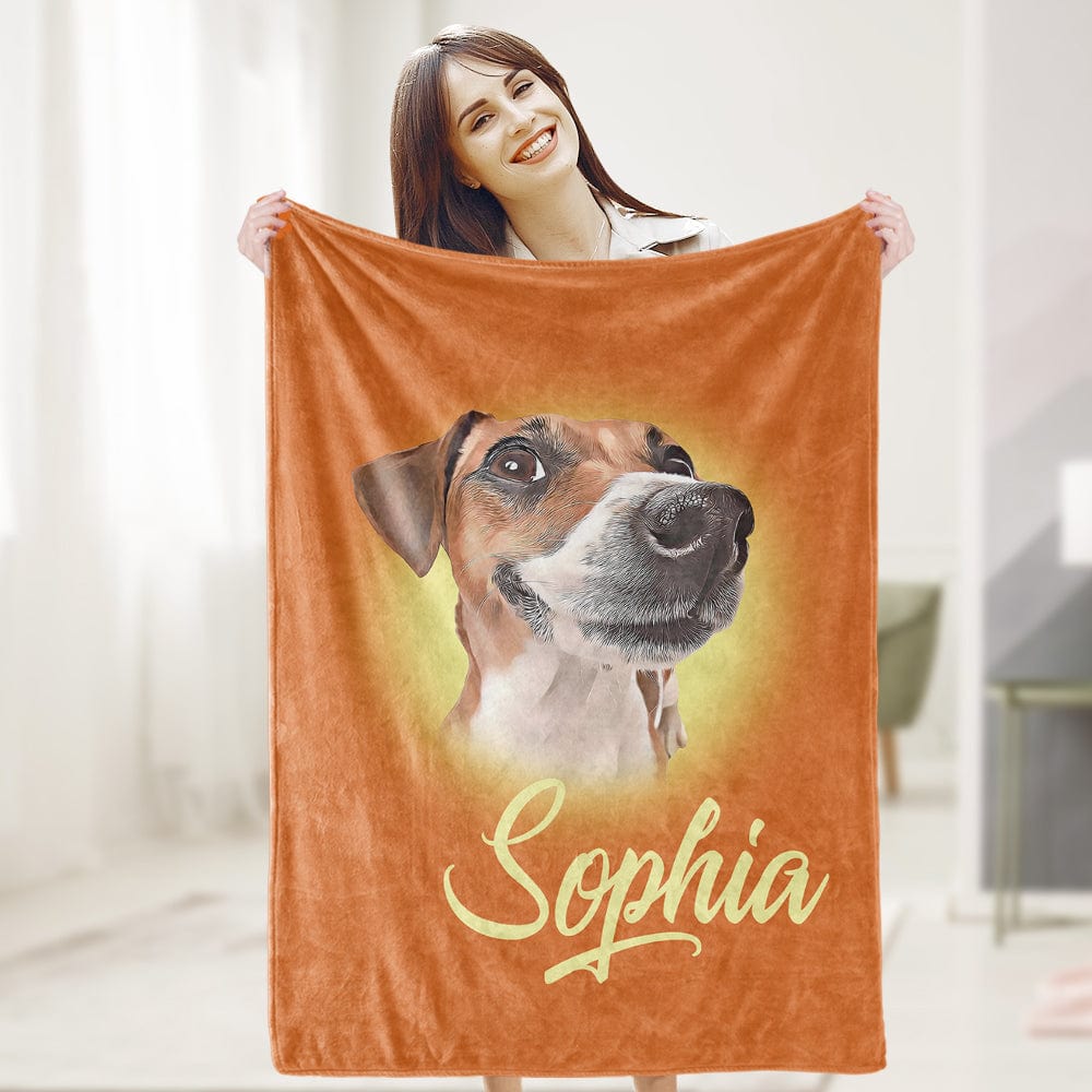 Custom Pet Blanket Personalized Name Dog Pet Human Portrait Blanket