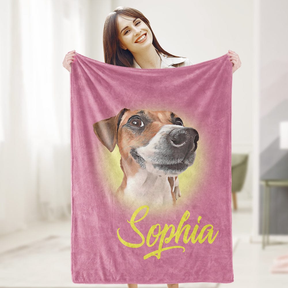 Custom Pet Blanket Personalized Name Dog Pet Human Portrait Blanket