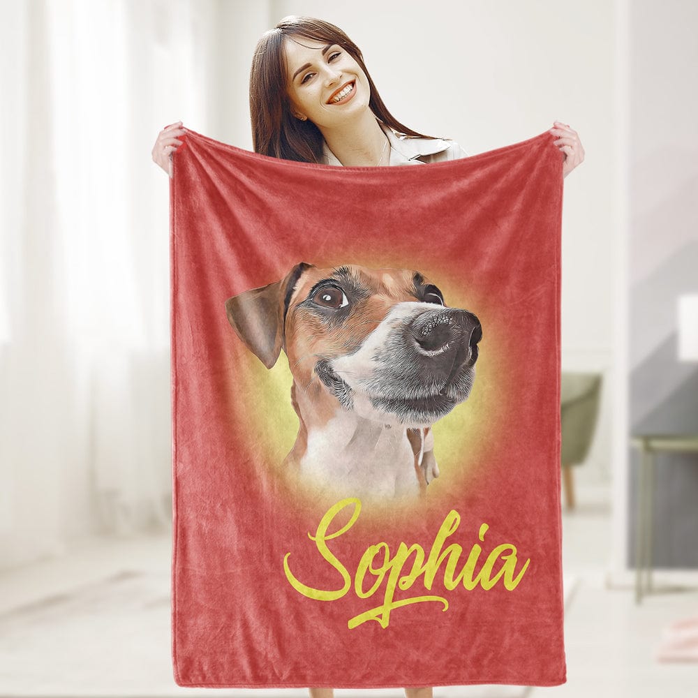 Custom Pet Blanket Personalized Name Dog Pet Human Portrait Blanket