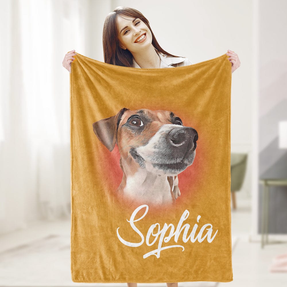 Custom Pet Blanket Personalized Name Dog Pet Human Portrait Blanket