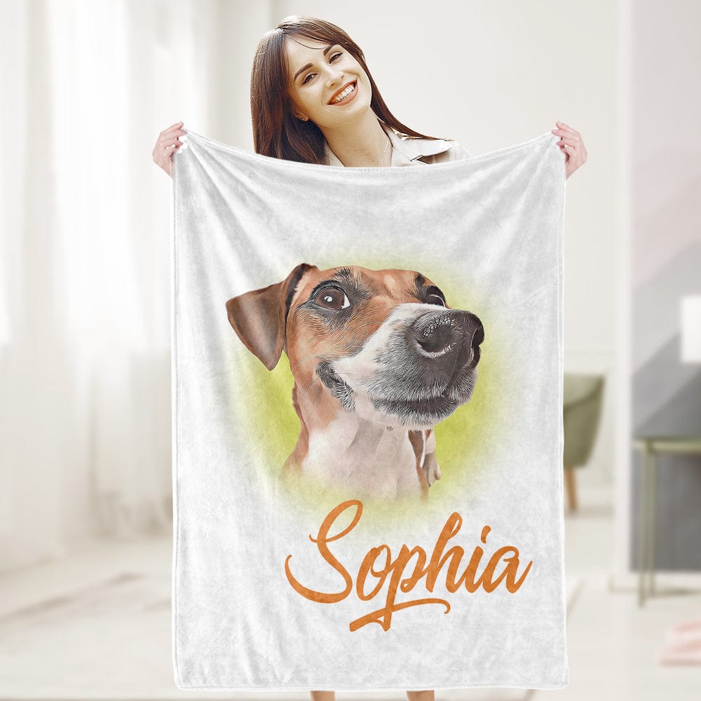 Custom Pet Blanket Personalized Name Dog Pet Human Portrait Blanket