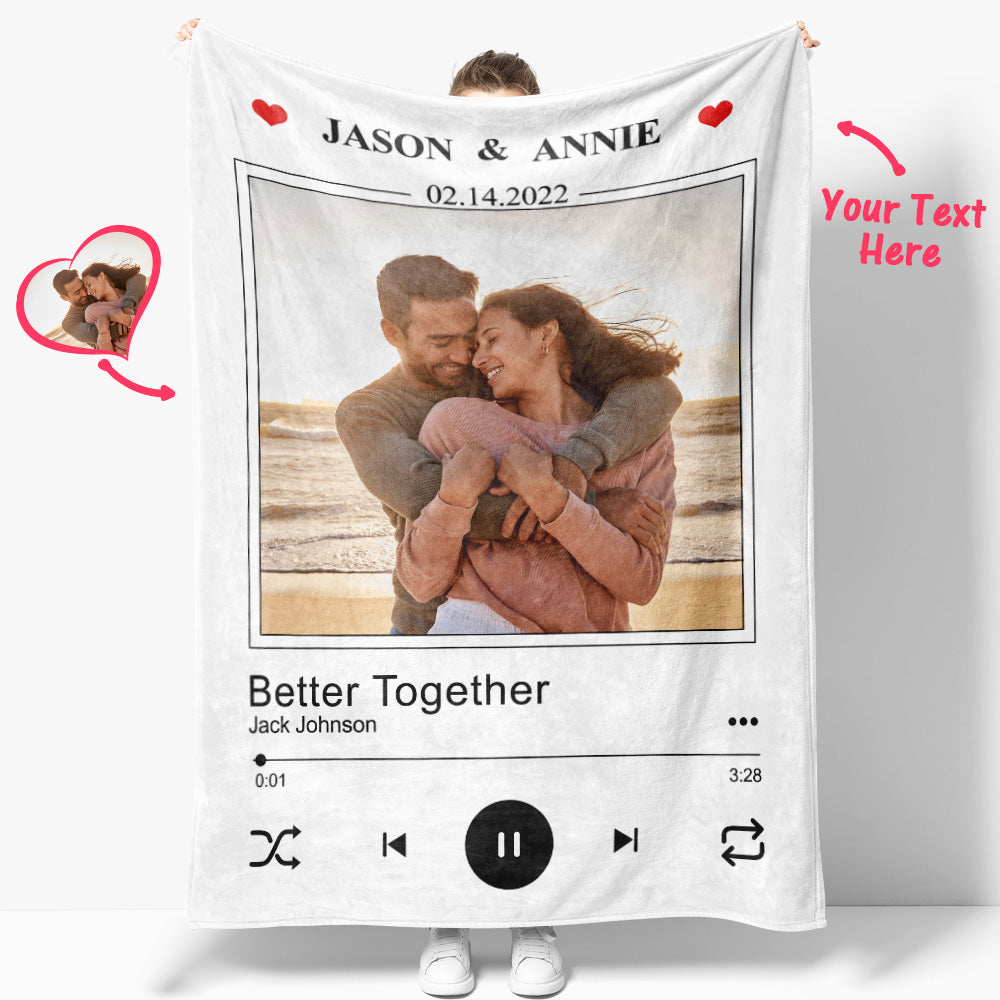 Personalized Couple Music Blanket with Photo and Text