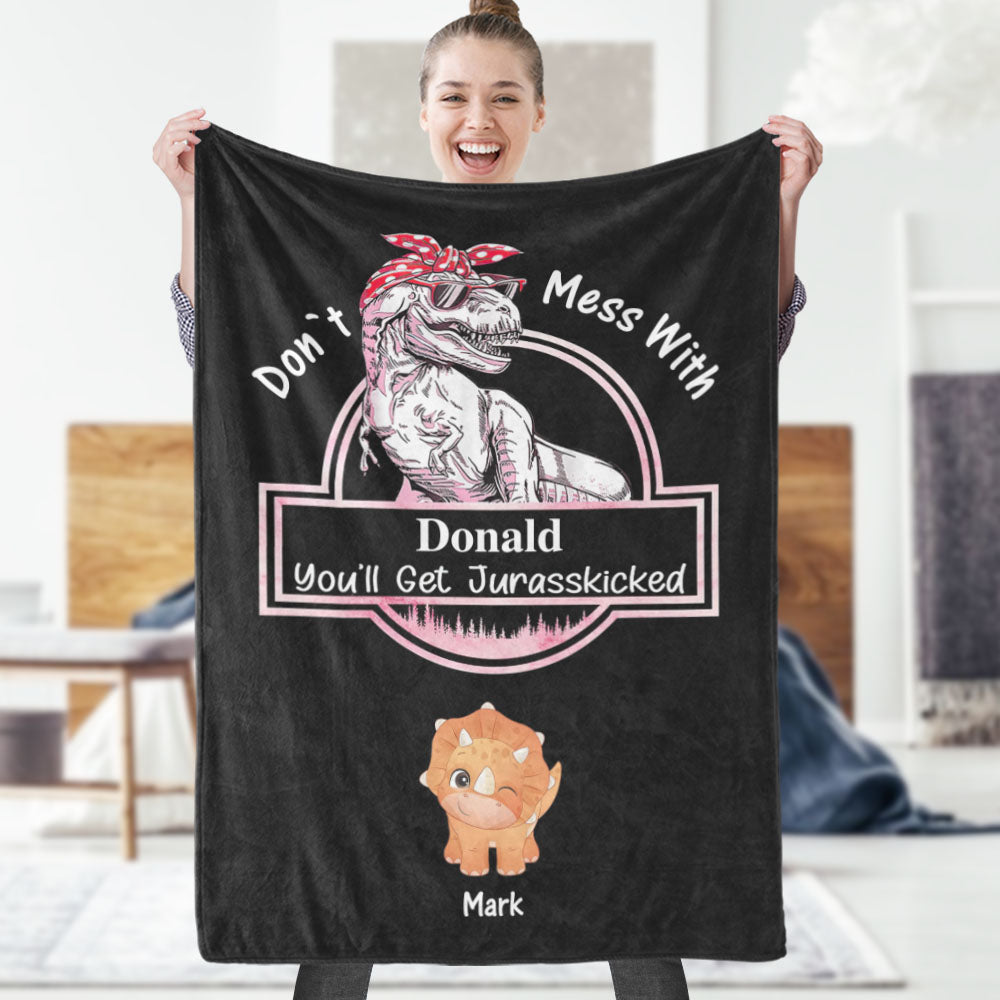 Custom Engraved Blanket Custom Dinosaurs Don't Mess With Mamasaurus Best Gift For Mother