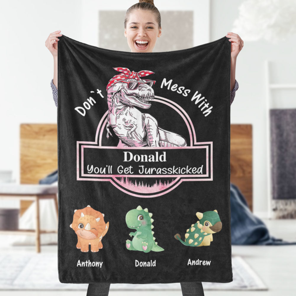 Custom Engraved Blanket Custom Dinosaurs Don't Mess With Mamasaurus Best Gift For Mother