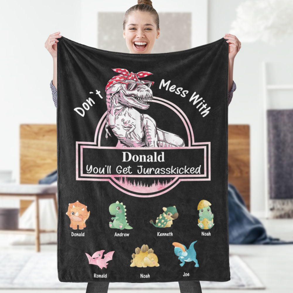 Custom Engraved Blanket Custom Dinosaurs Don't Mess With Mamasaurus Best Gift For Mother