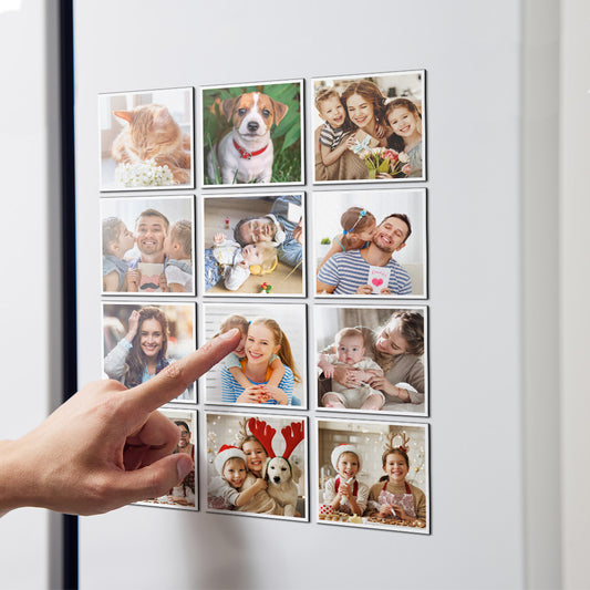 Custom Photo Card Paper Fridge Magnets - Set of 12 Personalized Picture Magnets for Home or Gifts