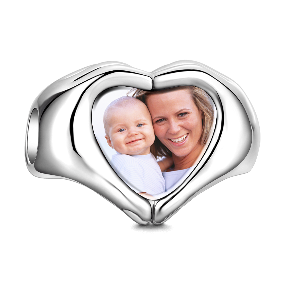 Custom Fingers Heart Photo Charm S925 Silver