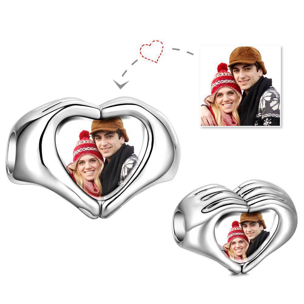 Custom Fingers Heart Photo Charm S925 Silver