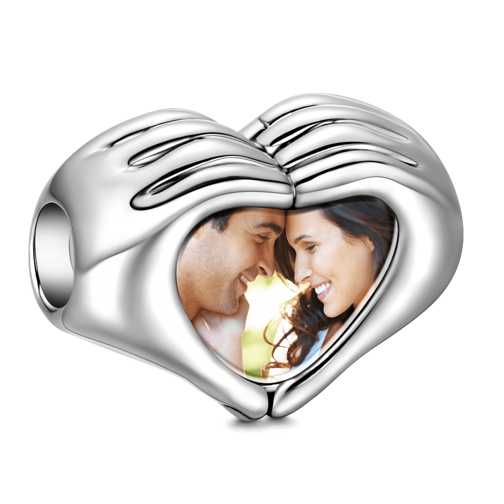 Custom Fingers Heart Photo Charm S925 Silver