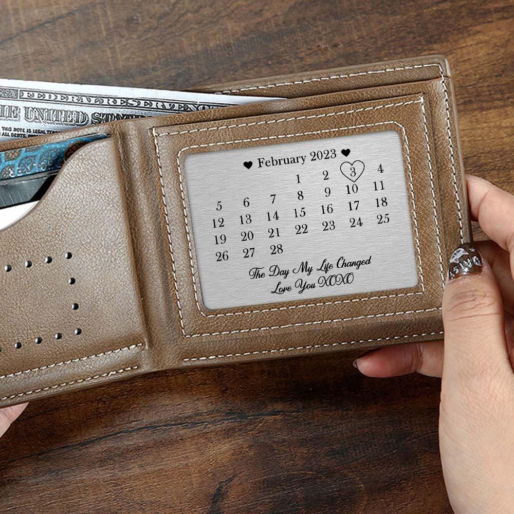 Father's Day Gifts Personalized Wallet Card Day My Life Changed Date Metal Wallet Card Calendar Keepsake Gift