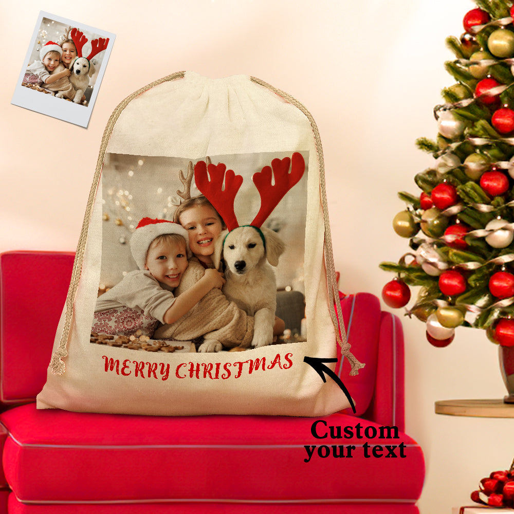 Personalised Photo Santa Sack Large Christmas Gift Bag with Drawstring Christmas Sacks