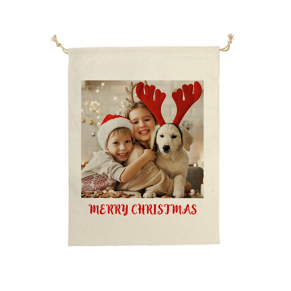 Personalised Photo Santa Sack Large Christmas Gift Bag with Drawstring Christmas Sacks