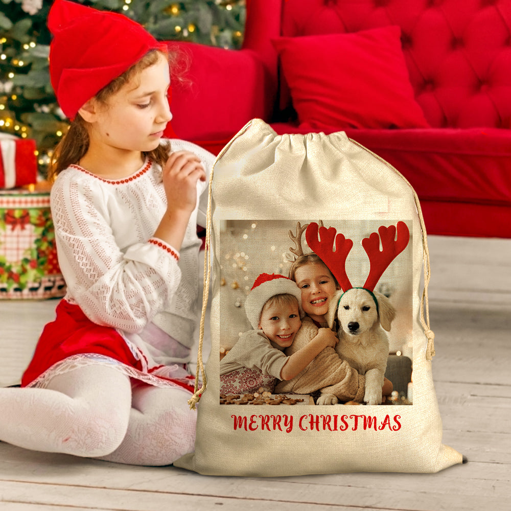 Personalised Photo Santa Sack Large Christmas Gift Bag with Drawstring Christmas Sacks