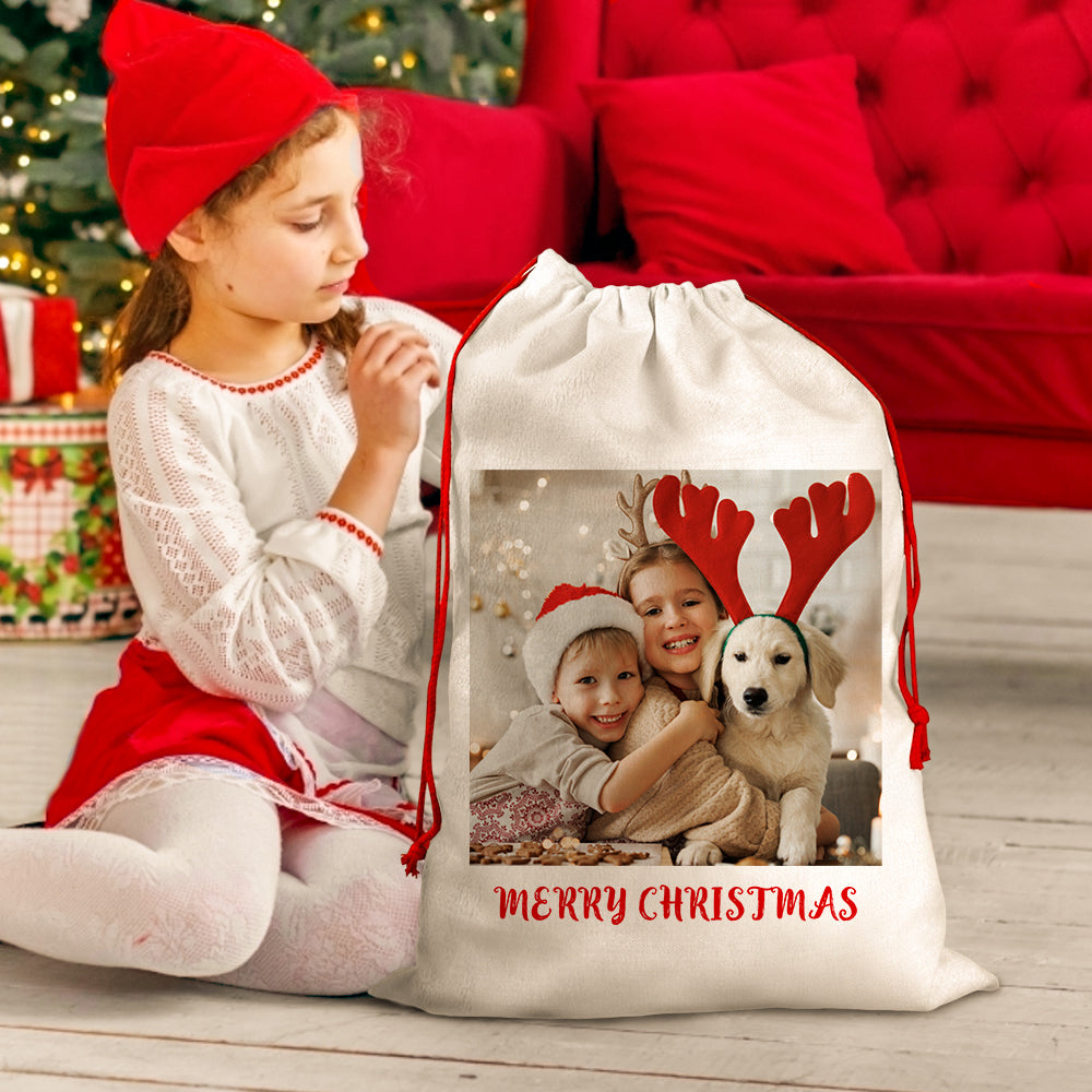 Personalised Photo Santa Sack Large Christmas Gift Bag with Drawstring Christmas Sacks