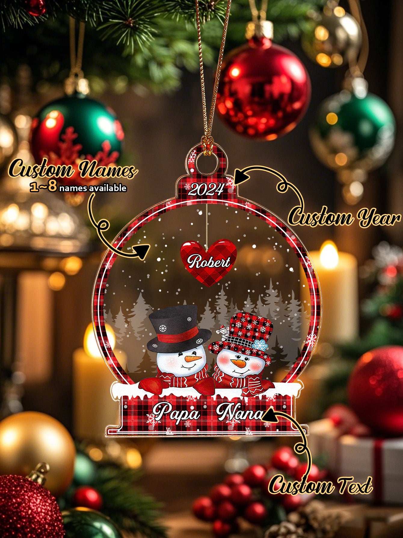 Personalized Snowman Christmas Ornament with Family Name Snowball Ornament Gift for Family