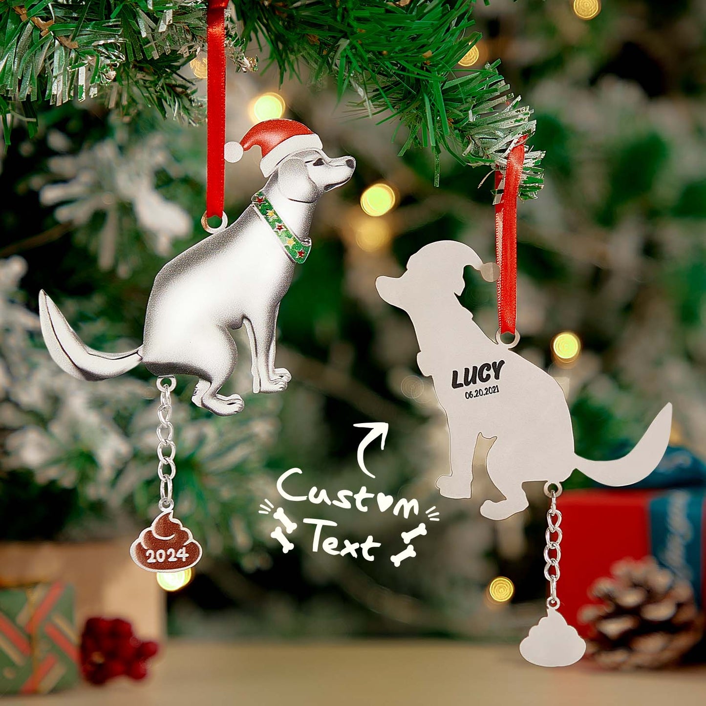 Personalized Funny Pooping Dog Ornament for Christmas Tree Decoration Gifts for Family Friends