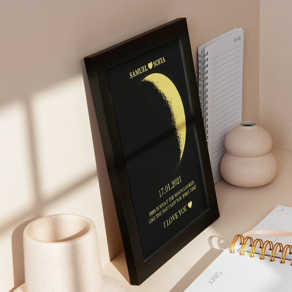 Custom Moon Phase and Names Wooden Frame with Your Text Custom Art Frame Best Valentine's Day Gift for Couple