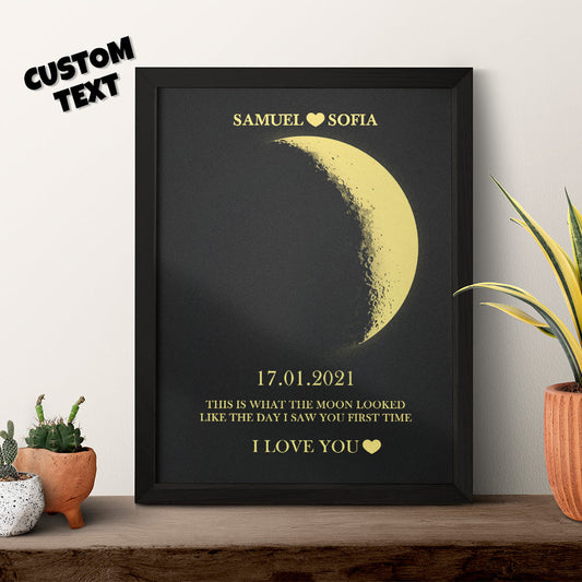 Custom Moon Phase and Names Wooden Frame with Your Text Custom Art Frame Best Valentine's Day Gift for Couple