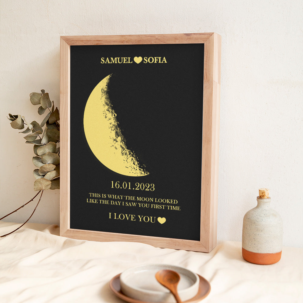 Custom Moon Phase and Names Wooden Frame with Your Text Custom Art Frame Best Valentine's Day Gift for Couple