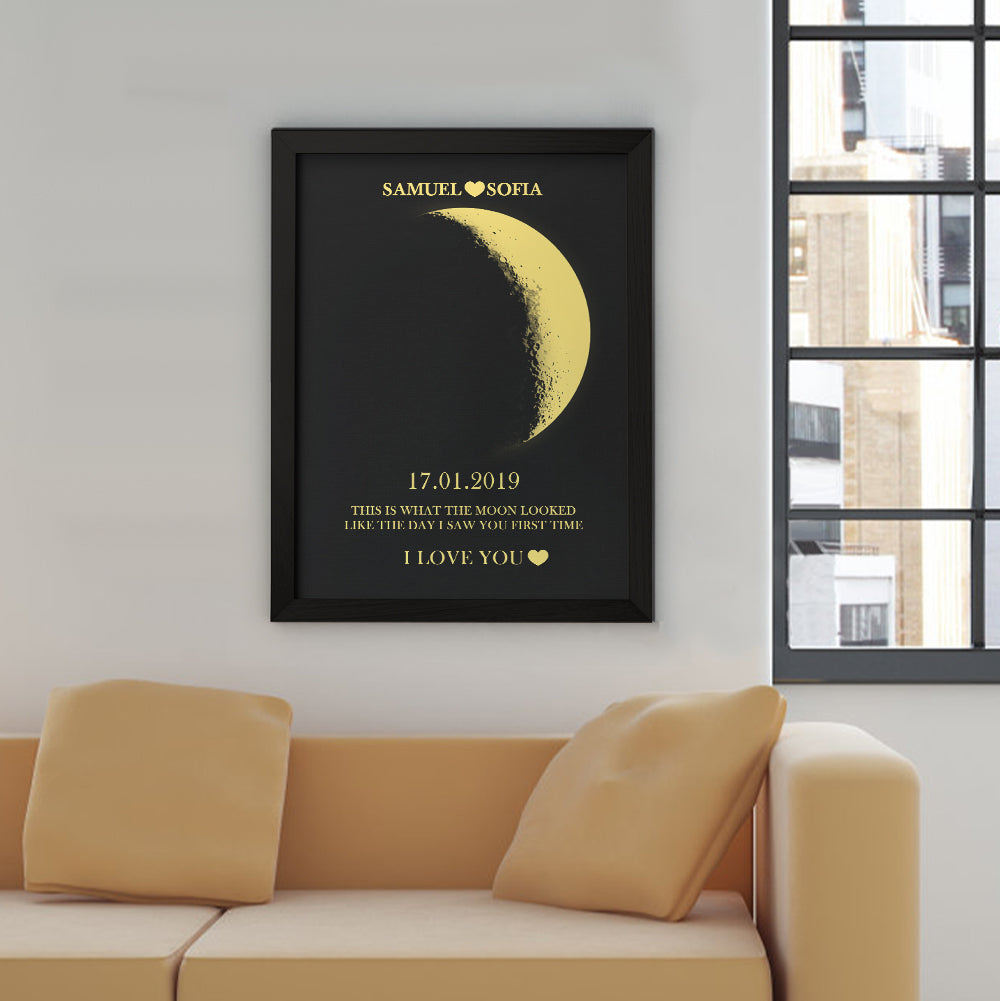 Custom Moon Phase and Names Wooden Frame with Your Text Custom Art Frame Best Valentine's Day Gift for Couple